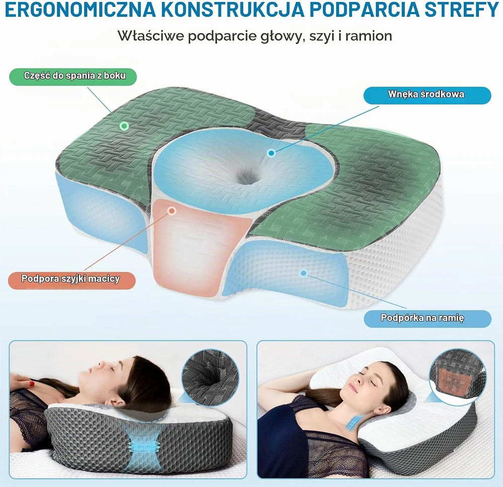 Elviros ergonominė kaklo pagalvė iš atminties putų, reguliuojamo aukščio, 60 x 38.6 x 9.9/13.5 cm, FEL10000986DG