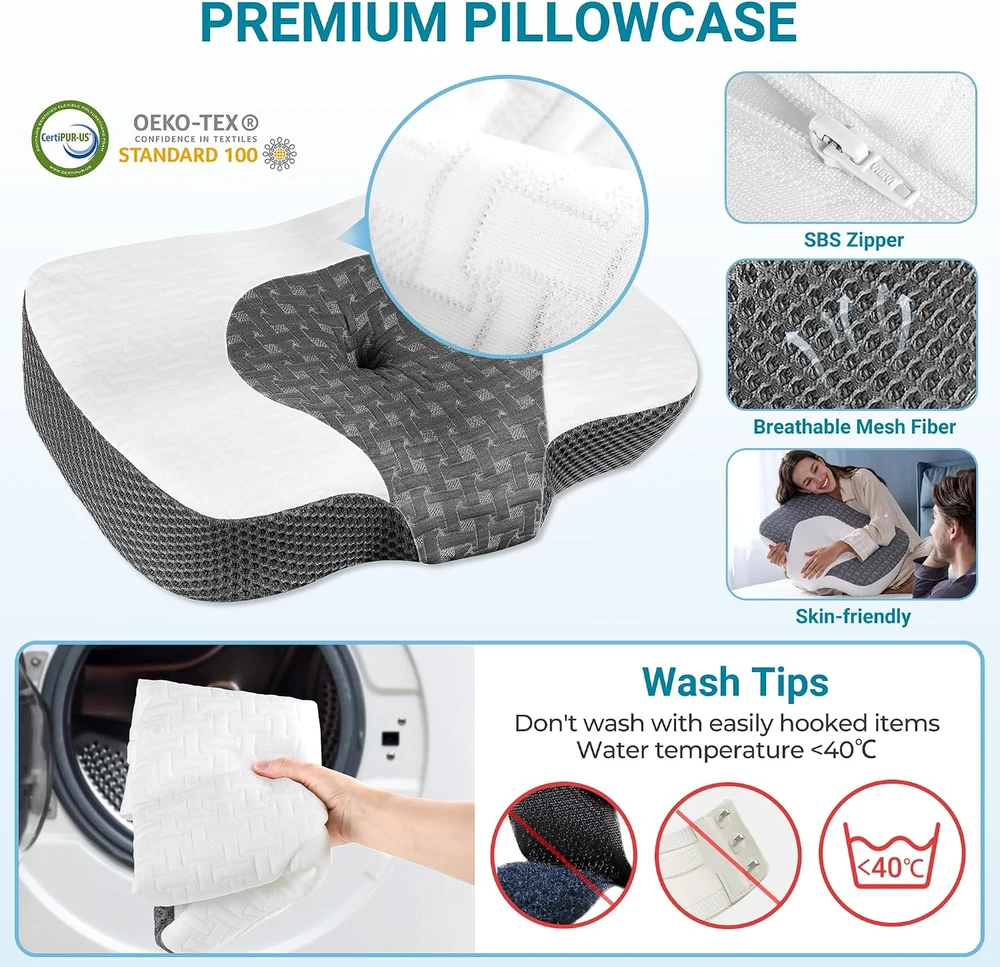 Elviros ergonominė kaklo pagalvė iš atminties putų, reguliuojamo aukščio, FEL10000986WH