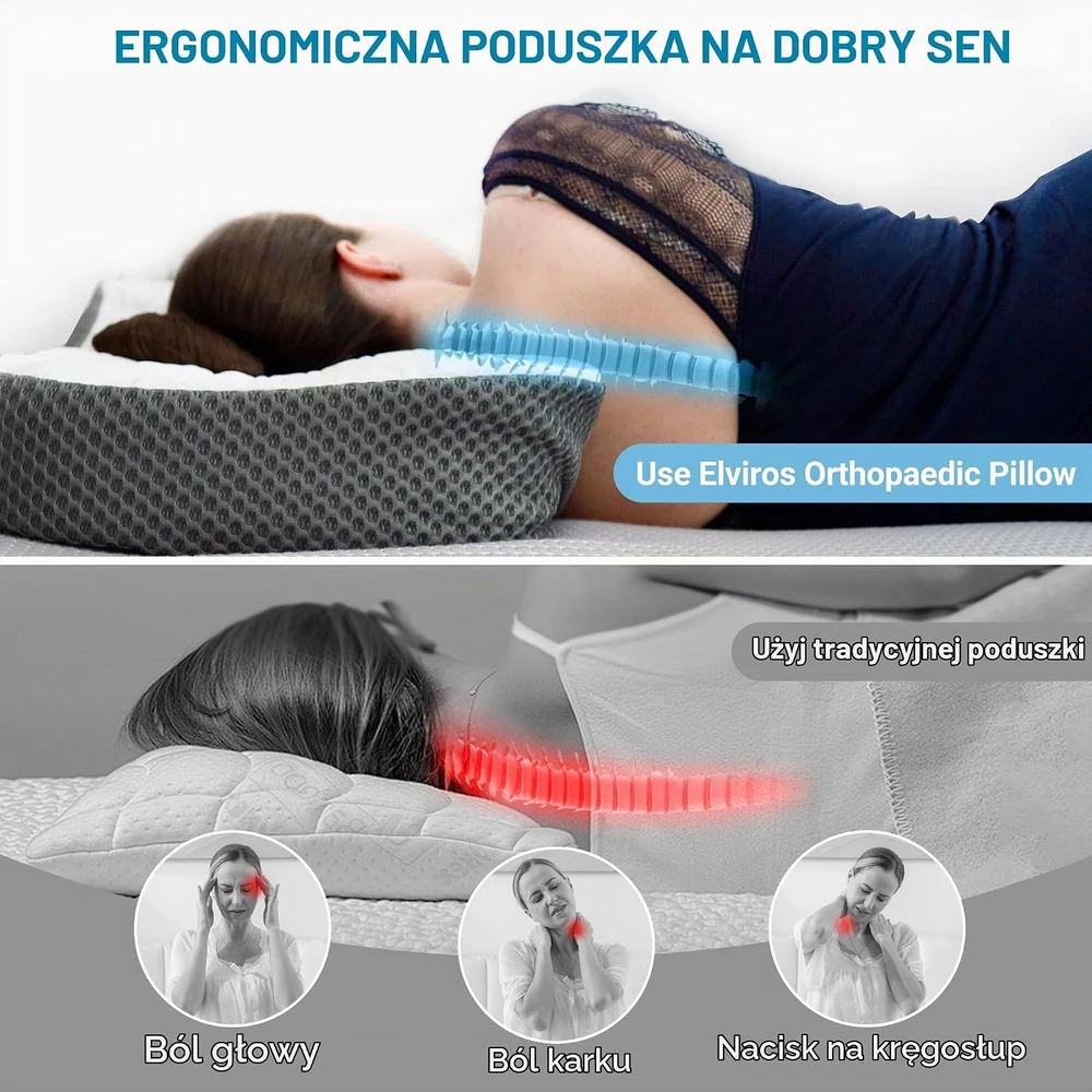 Elviros ergonominė kaklo pagalvė iš atminties putų, reguliuojamo aukščio, 60 x 38.6 x 9.9/13.5 cm, FEL10000986DG