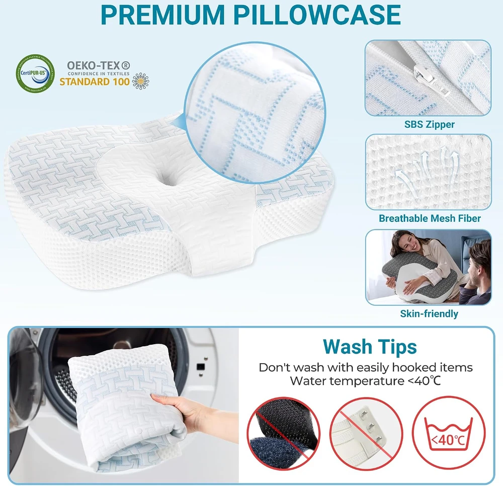 Elviros ergonominė kaklo pagalvė iš atminties putų, reguliuojama, 60 x 38.6 x 9.9/13.5 cm, FEL10000986BU