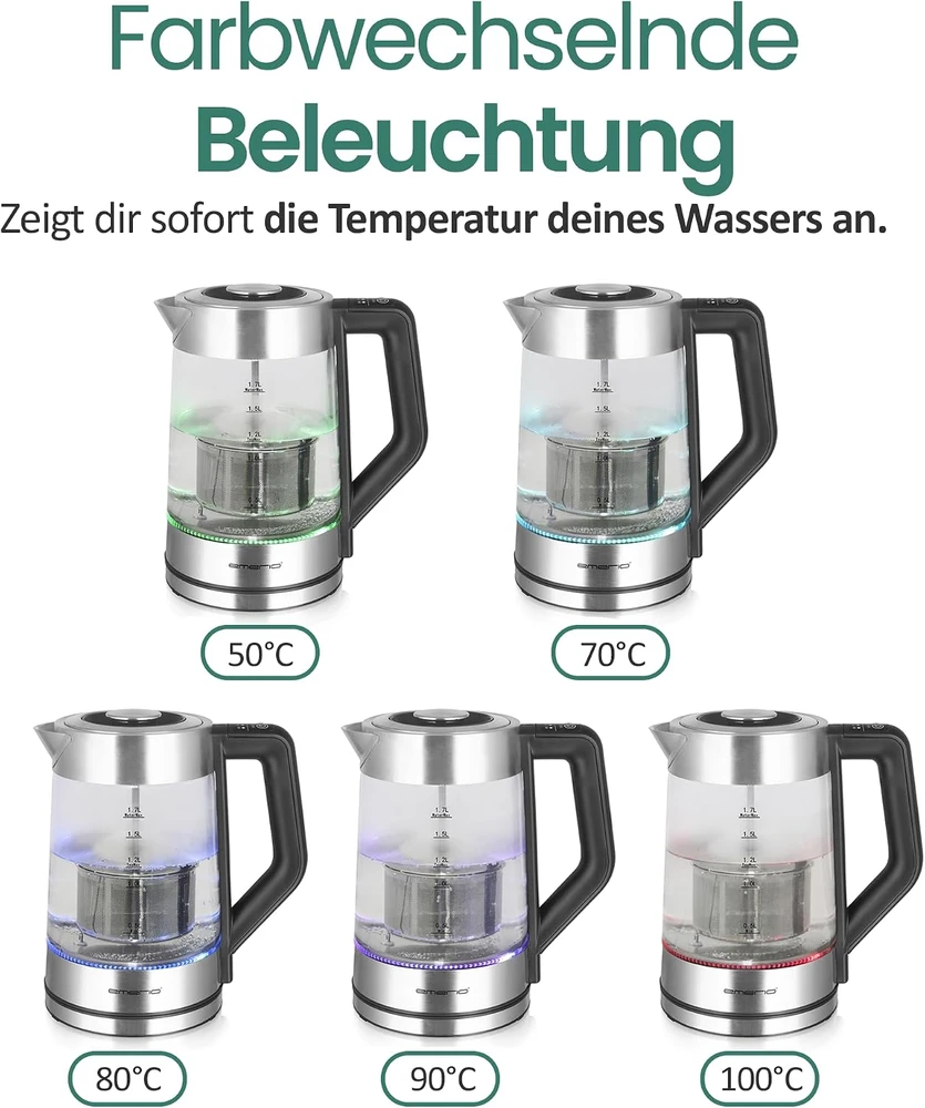 Emerio WK-122730 elektrinis virdulys 1,7 L 2200 W Juoda, Sidabras, Permatomas