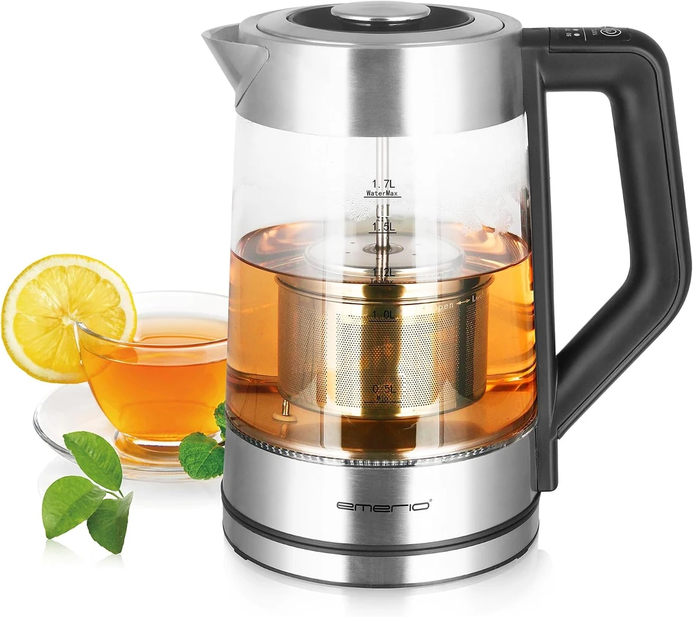 Emerio WK-122730 elektrinis virdulys 1,7 L 2200 W Juoda, Sidabras, Permatomas