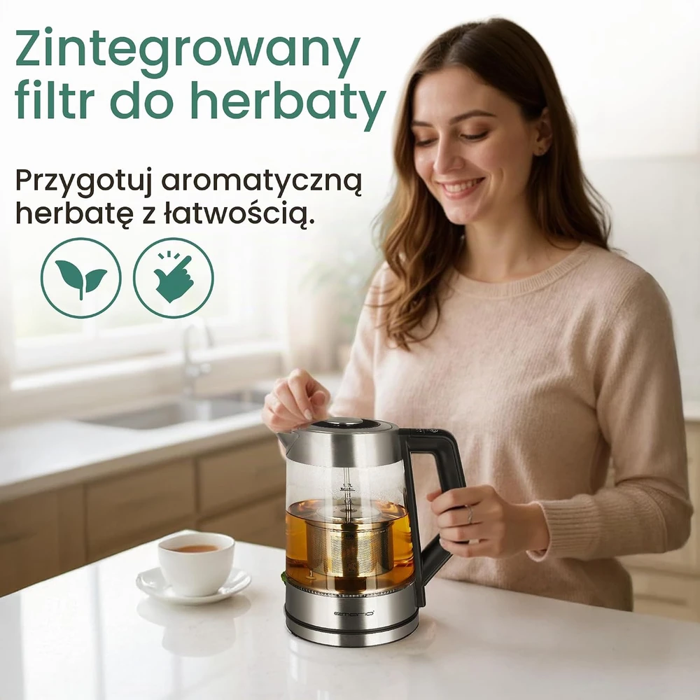 Emerio WK-122730 elektrinis virdulys 1,7 L 2200 W Juoda, Sidabras, Permatomas