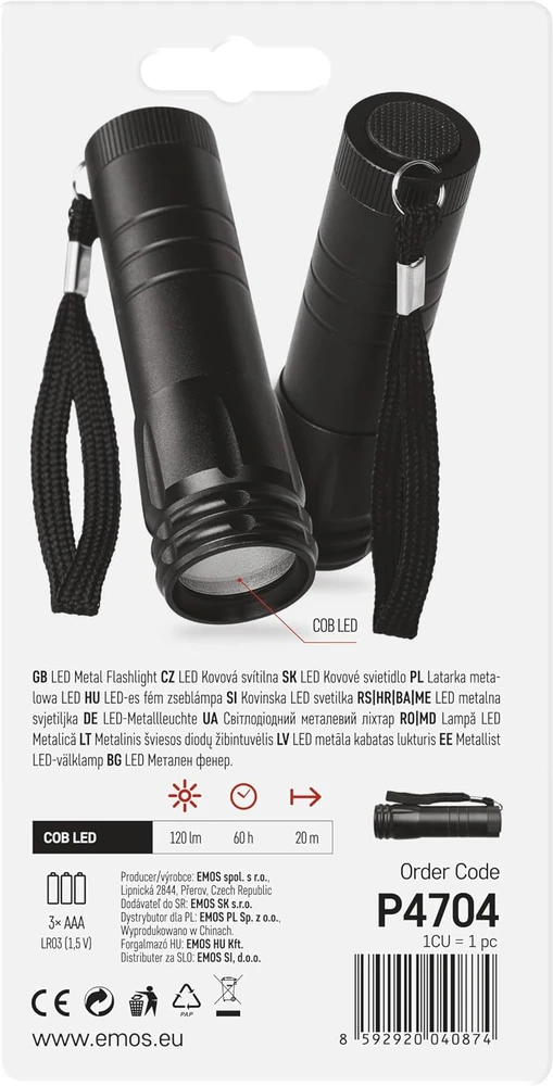 EMOS LED žibintuvėlis 100 lm, 20 m, 3 W, AAA, P4704