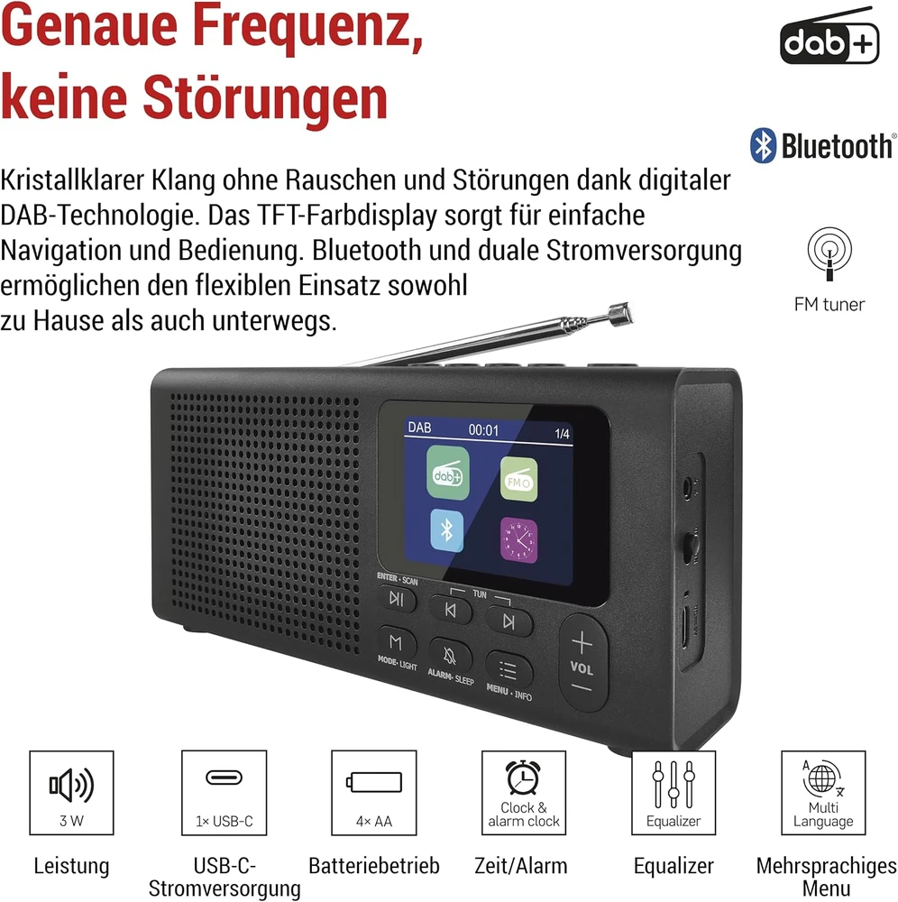 EMOS nešiojamasis skaitmeninis radijas, DAB+/FM, Bluetooth, E0090