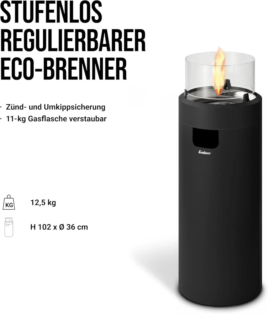 Enders dujinis lauko židinys su LED apšvietimu, 224 cm, juodas/sidabrinis, Nova LED L