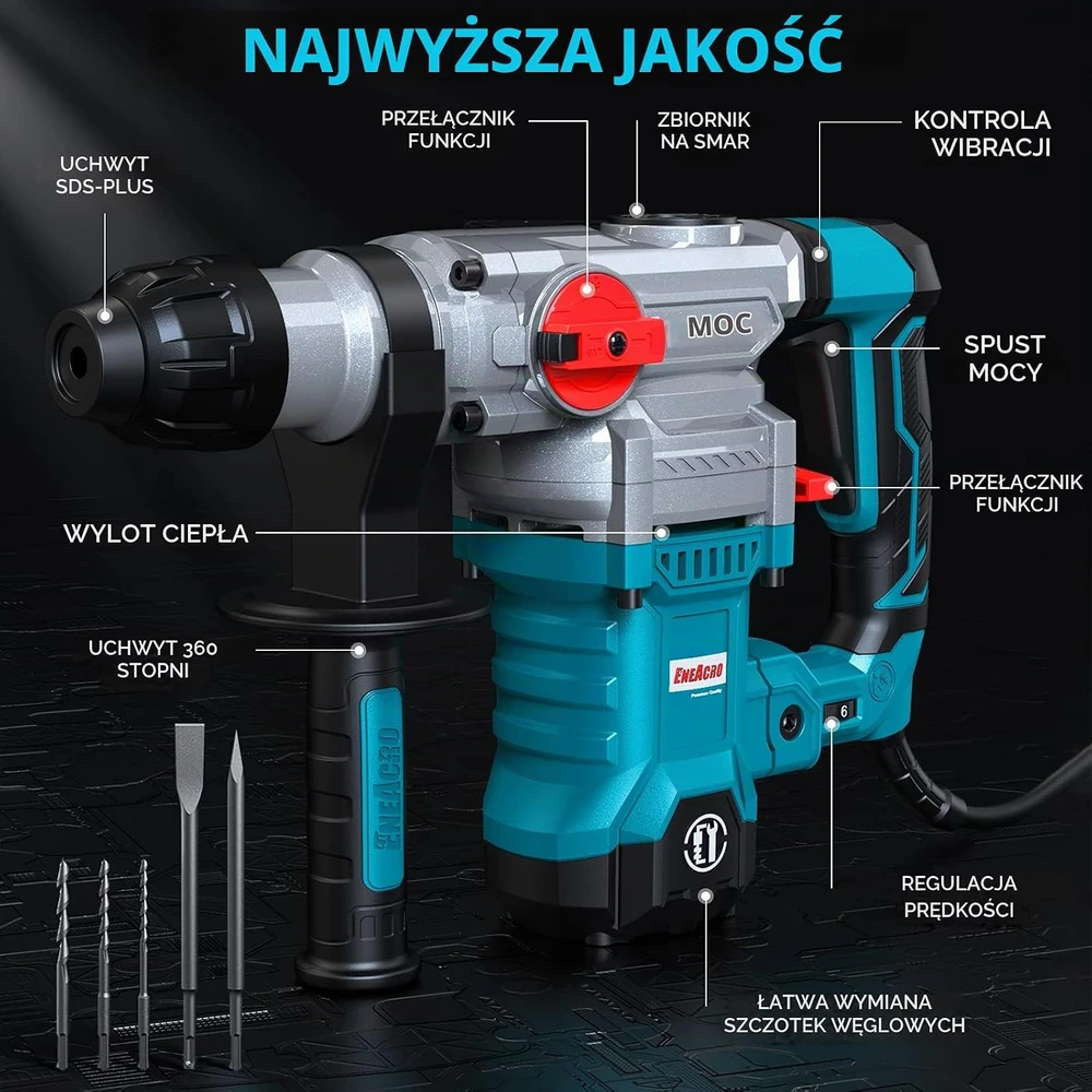ENEACRO smūginis perforatorius 1500 W, 6 J, SDS Plus, 4 funkcijų, modelis 32MA