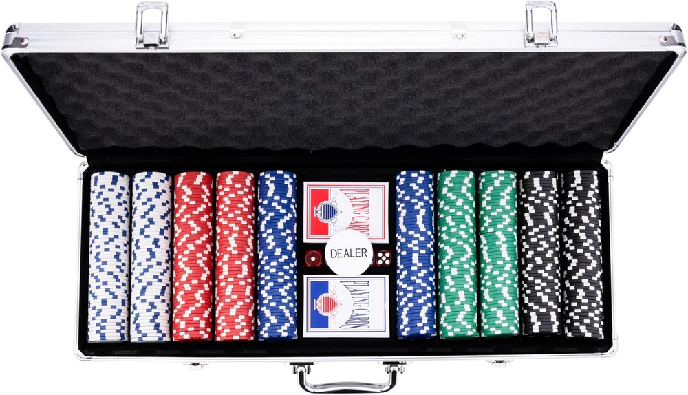 Engelhart pokerio rinkinys metalinėje dėžėje 500 vnt. 11,5 g žetonų kortos kauliukai 320915