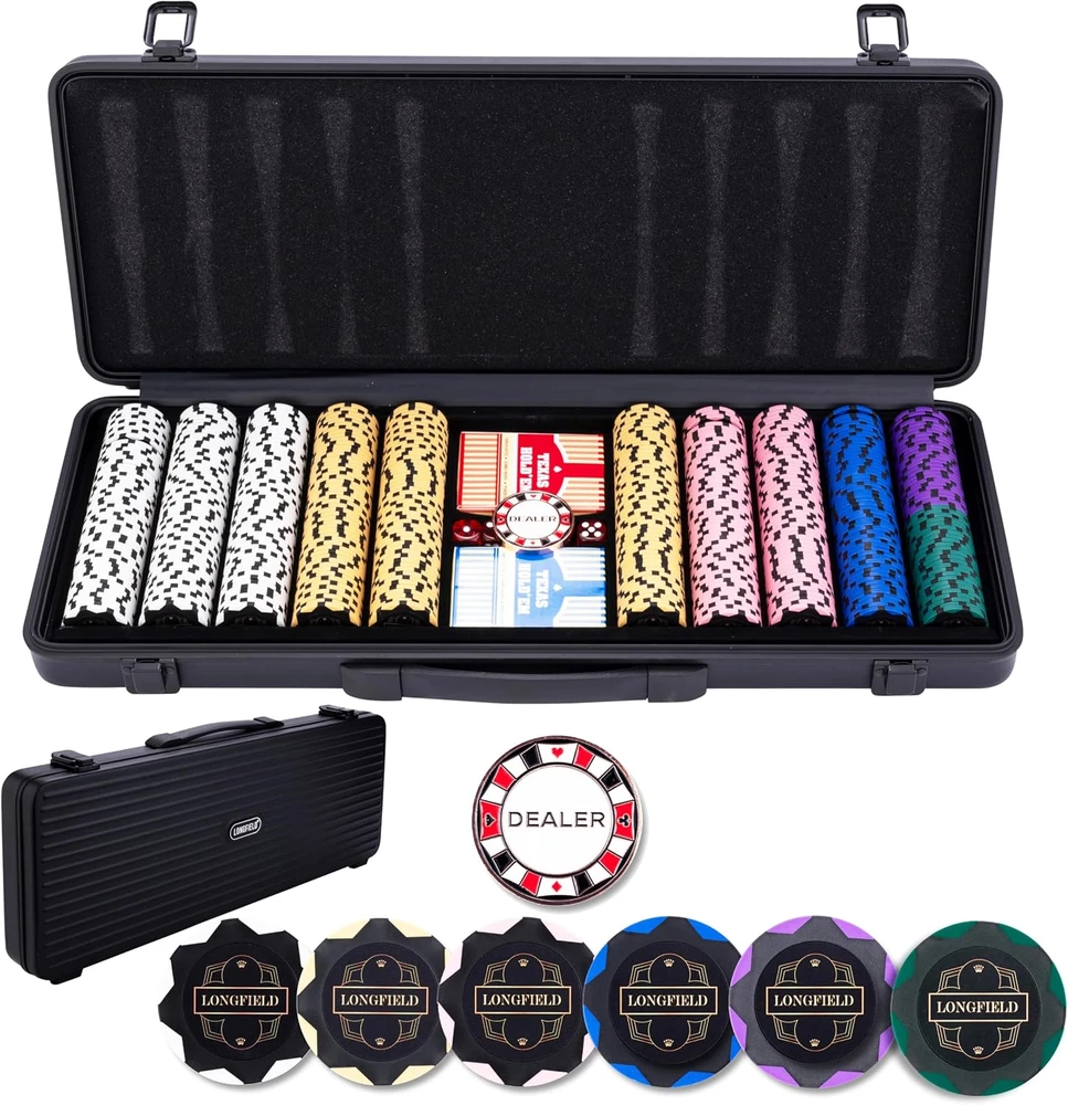 Engelhart Pokerio rinkinys juodame dėkle 500 žetonų, 14g