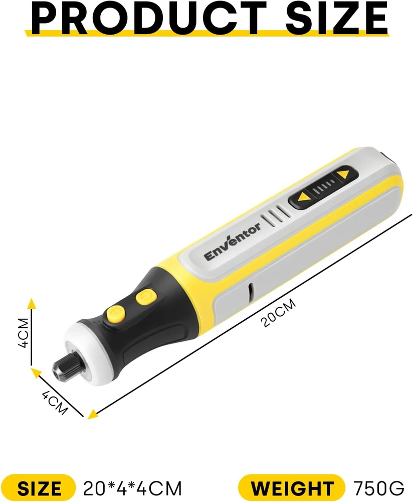Enventor daugiafunkcis akumuliatorinis mini įrankis, 8 V, 64 W, 5 greičiai, 80 priedų, USB įkrovimas