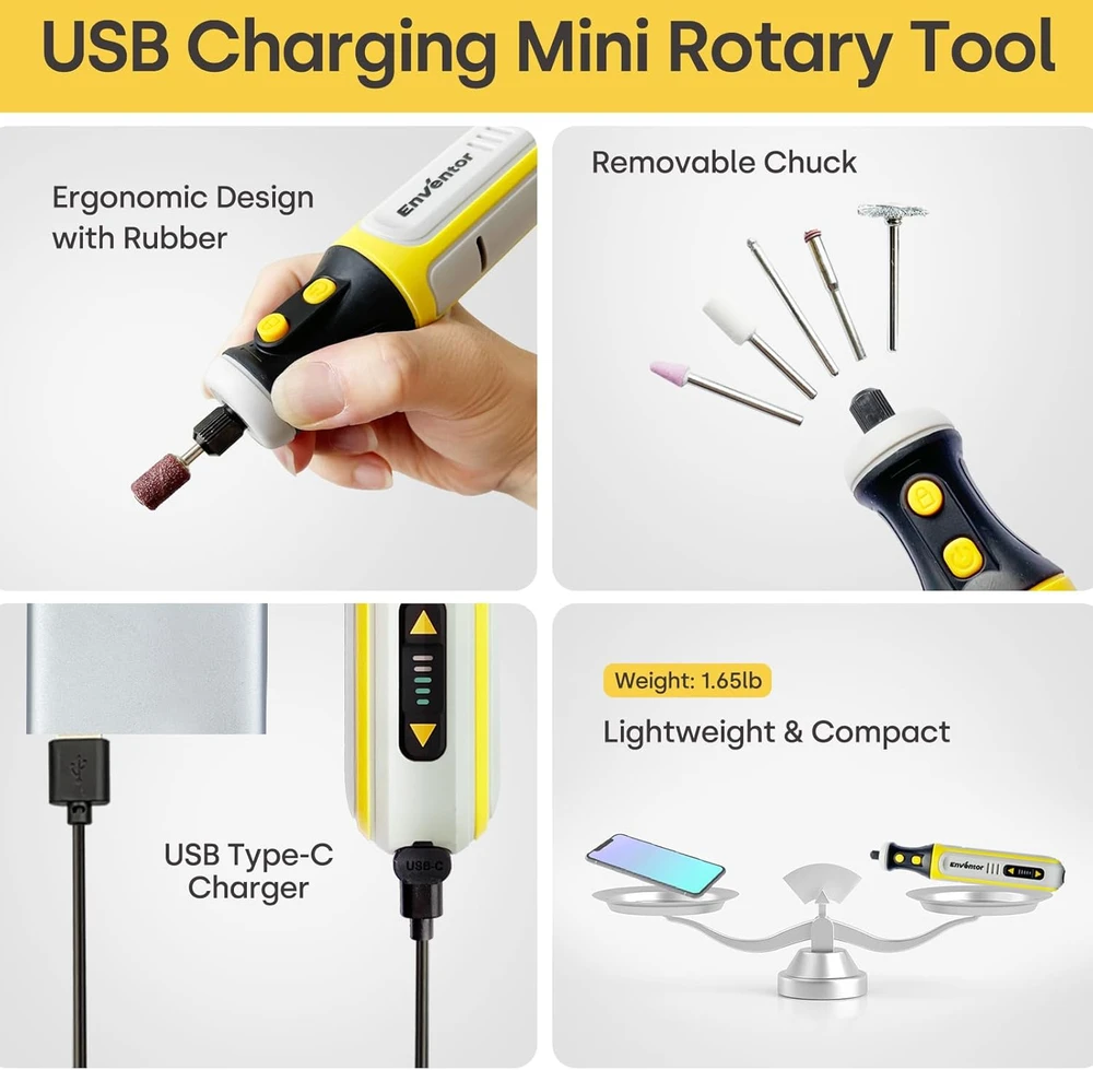 Enventor daugiafunkcis akumuliatorinis mini įrankis, 8 V, 64 W, 5 greičiai, 80 priedų, USB įkrovimas