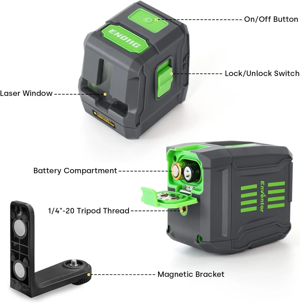 Enventor kryžminis linijinis lazeris su žaliu spinduliu 25 m, IP54, EN011G