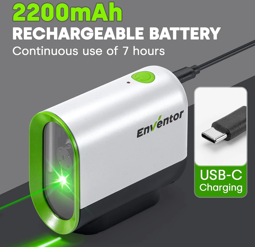 Enventor kryžminis žalias lazerinis nivelyras 25 m, IP54, 01-Vert-chargement Usb