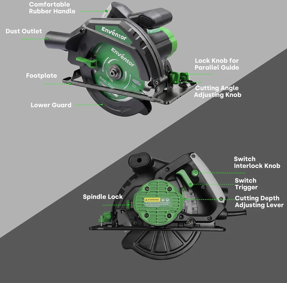 Enventor rankinis diskinis pjūklas 1300 W, 185 mm diskas, modelis 5259