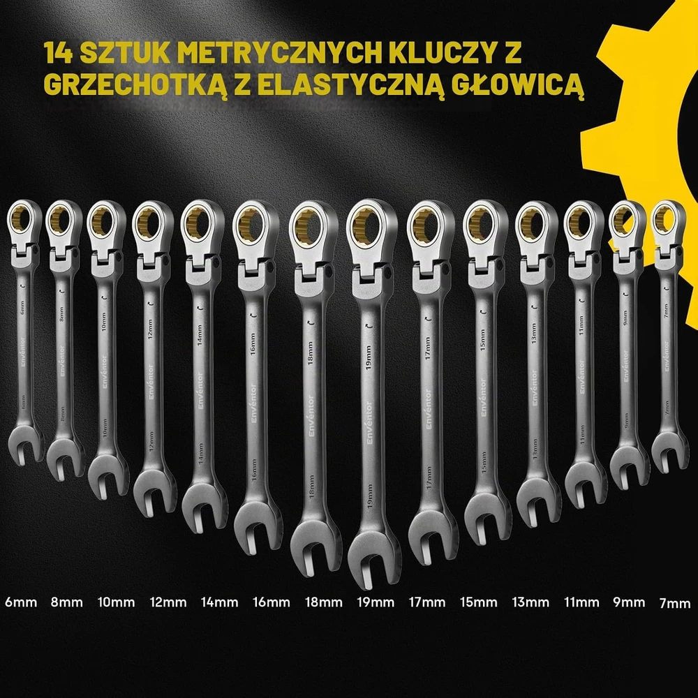 Enventor terkšlinių raktų rinkinys 6–19 mm, 14 vnt., Cr-V plienas, DS003