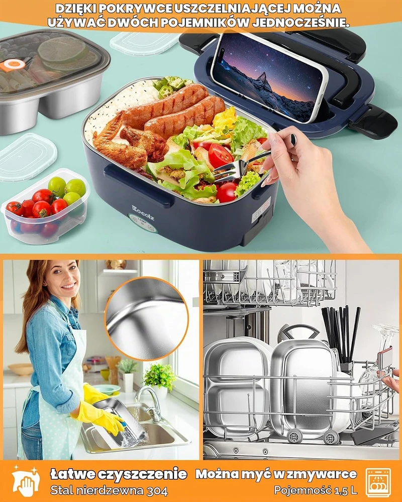Eocolz elektrinis maisto indas su šildymo funkcija, 1,5 l, 80–100 W