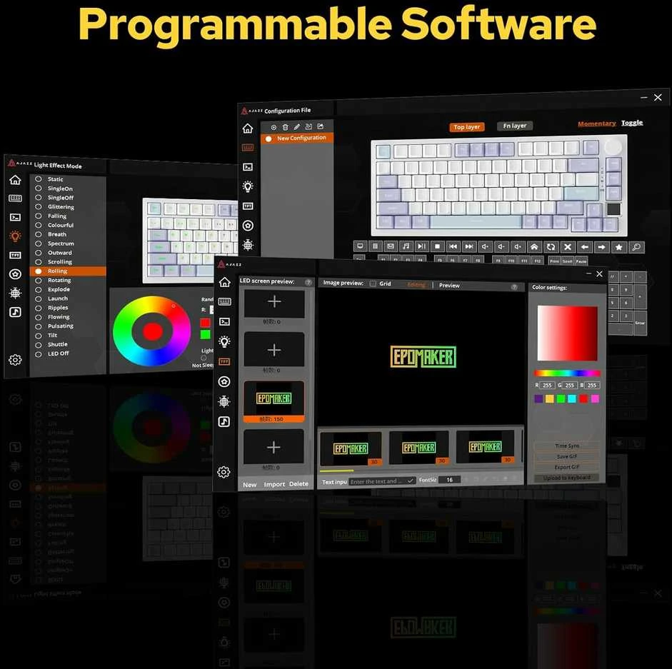 EPOMAKER Ajazz AK820 Pro bevielė mechaninė klaviatūra, RGB, TFT ekranas, pilka