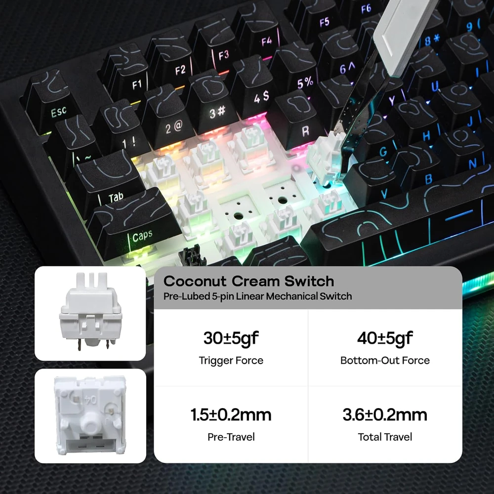 Epomaker AJAZZ AK820 V2 belaidė mechaninė klaviatūra, 75%, RGB, QWERTY, Hot-Swap, juoda