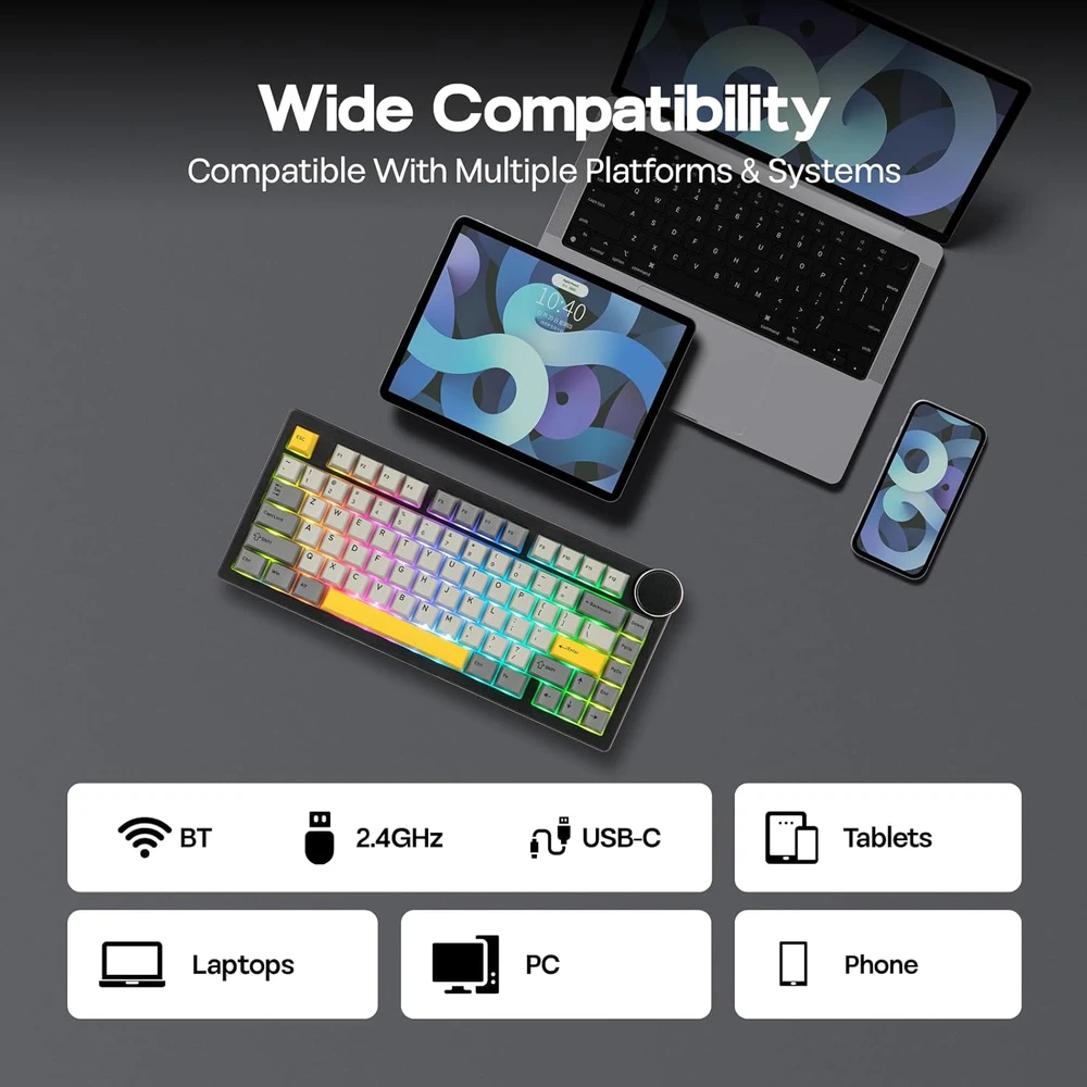 Epomaker AK820 V2 belaidė mechaninė klaviatūra 75% su RGB, 2.4 GHz, Bluetooth, Hot-Swap
