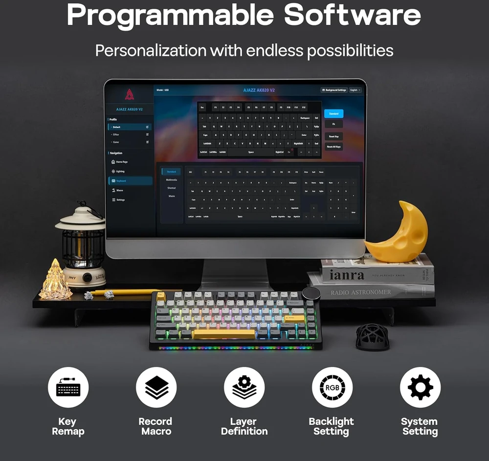 Epomaker AK820 V2 belaidė mechaninė klaviatūra 75% su RGB, 2.4 GHz, Bluetooth, Hot-Swap