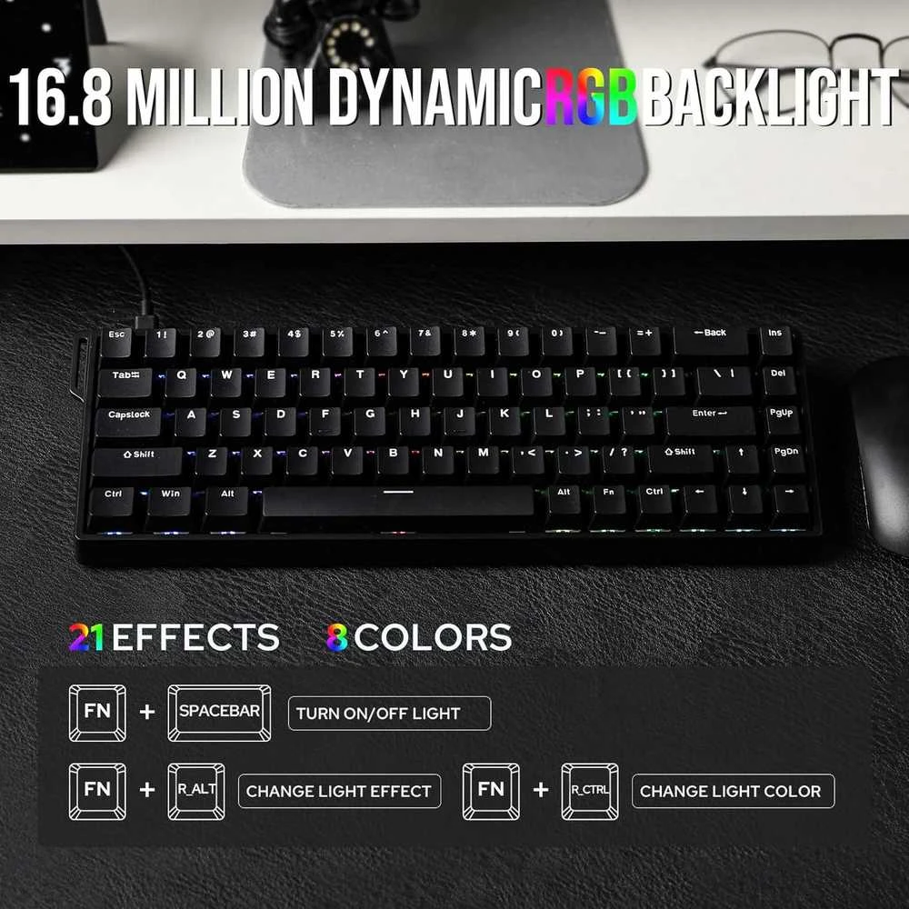 EPOMAKER AULA WIN68 HE 65% laidinė magnetinė žaidimų klaviatūra, RGB, Halla efekto jungikliai, juoda