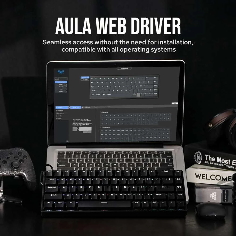 EPOMAKER AULA WIN68 HE 65% laidinė magnetinė žaidimų klaviatūra, RGB, Halla efekto jungikliai, juoda