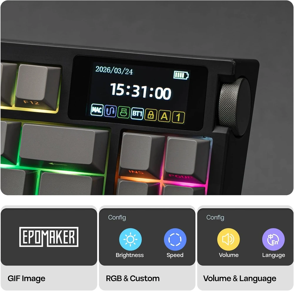 EPOMAKER belaidė mechaninė klaviatūra 75 proc. 81 mygtukas, silikoniniai klavišai, RGB, Hot Swap, 8000mAh, US QWERTY, G84 PRO