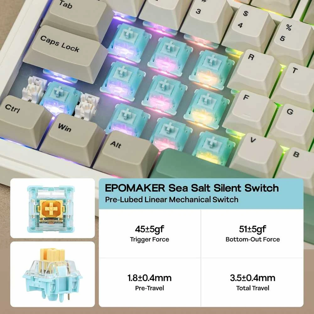 EPOMAKER belaidė mechaninė klaviatūra su LCD ekranu, RGB apšvietimu, QMK/VIA, 80 mygtukų, Hot-Swap, RT82