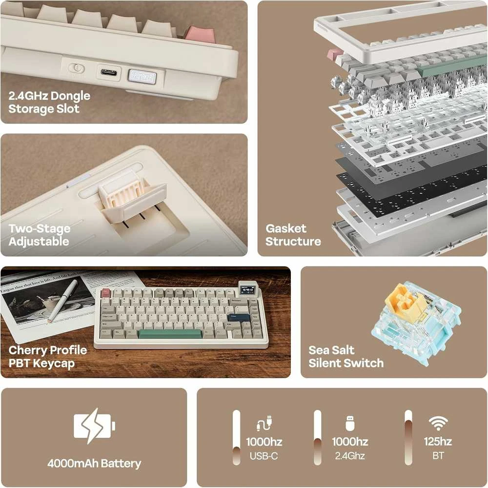 EPOMAKER belaidė mechaninė klaviatūra su LCD ekranu, RGB apšvietimu, QMK/VIA, 80 mygtukų, Hot-Swap, RT82