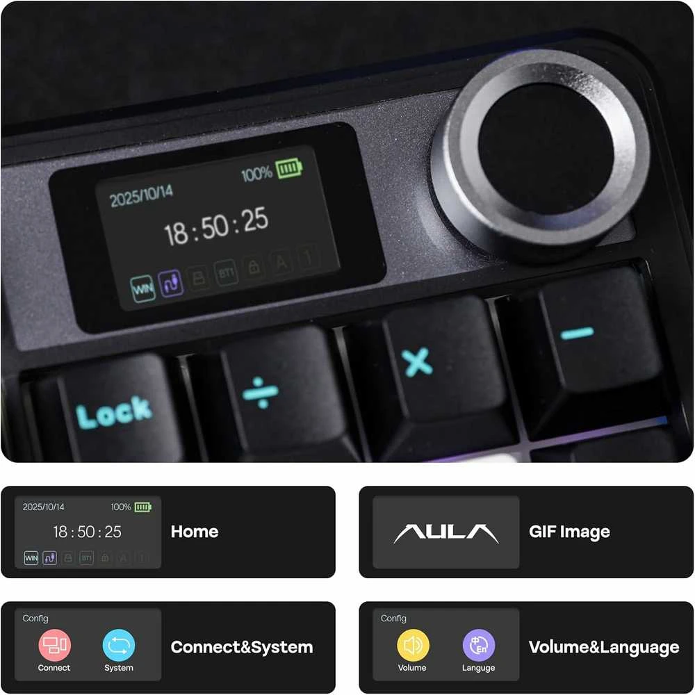 EPOMAKER belaidė mechaninė klaviatūra su ekranu, 8000 mAh, RGB, 104 klavišai, F108 PRO