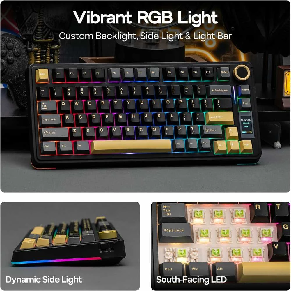 EPOMAKER belaidė mechaninė klaviatūra su RGB apšvietimu, 75 %, 5000 mAh, ekranas EA75 MAX