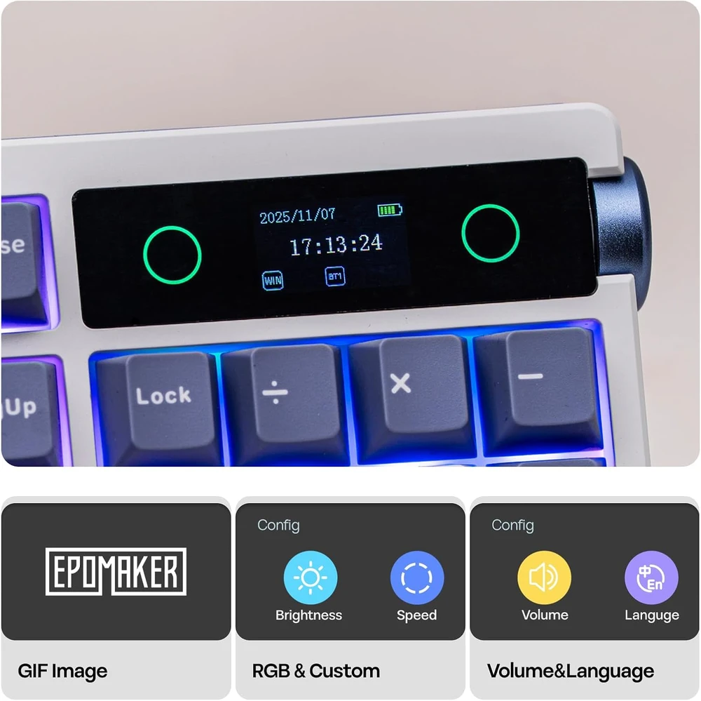 EPOMAKER belaidė mechaninė klaviatūra su ekranu, RGB, 10000 mAh baterija, TH108 PRO