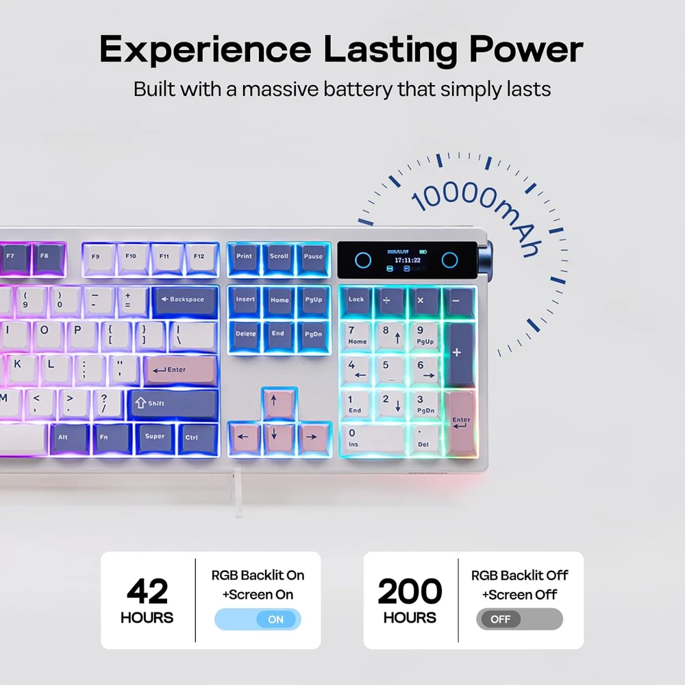 EPOMAKER belaidė mechaninė klaviatūra su ekranu, RGB, 10000 mAh baterija, TH108 PRO