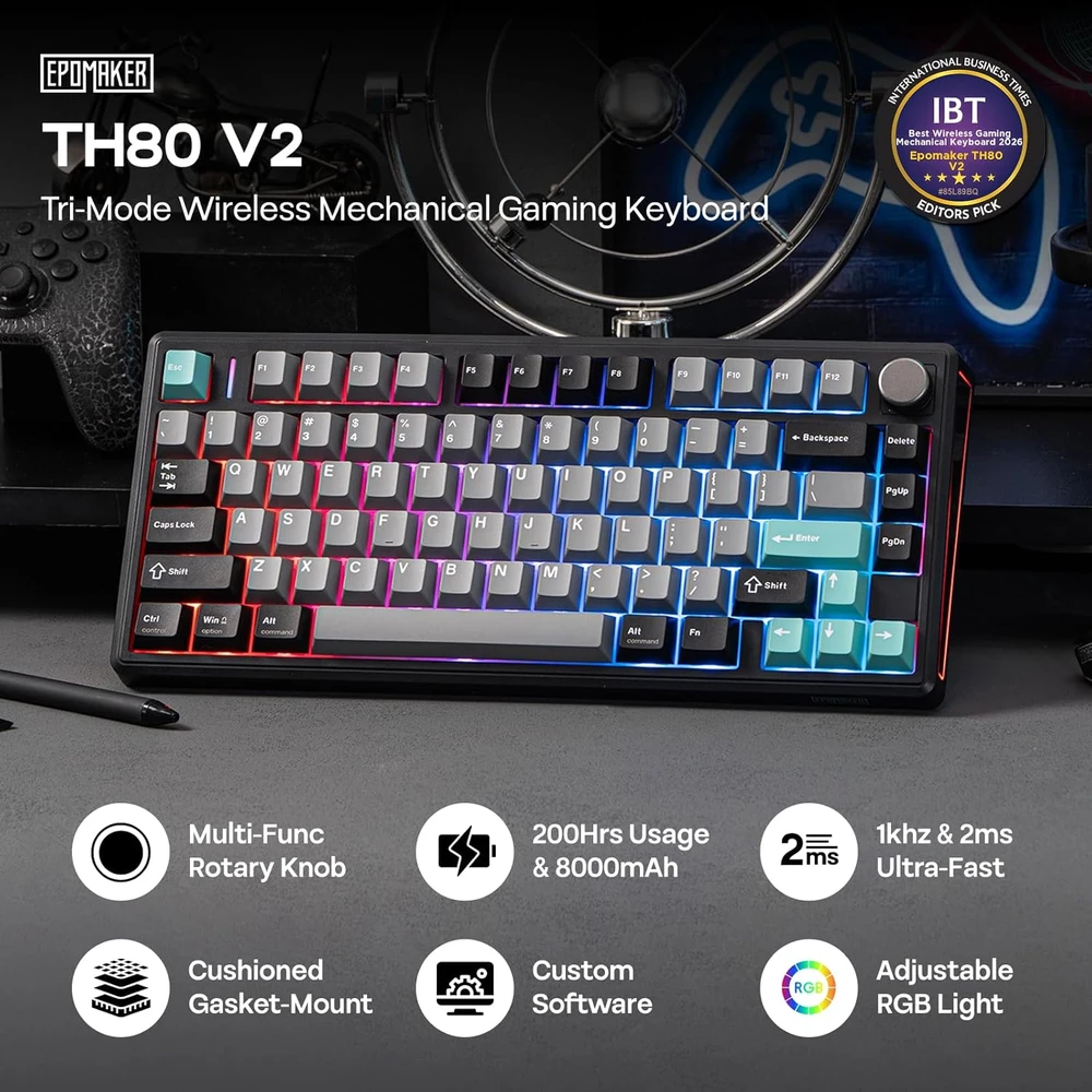 EPOMAKER belaidė mechaninė žaidimų klaviatūra 75% RGB, Hot-Swap, 8000mAh, TH80 V2