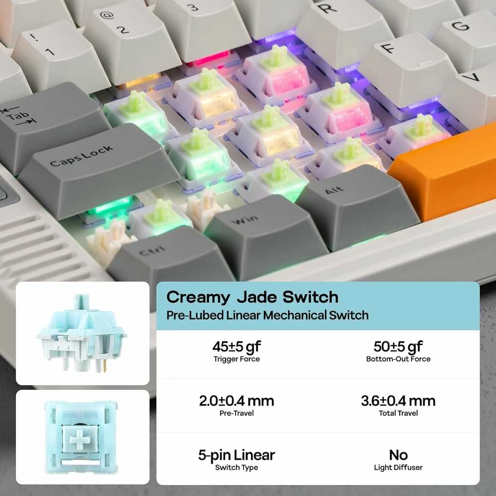 EPOMAKER belaidė mechaninė žaidimų klaviatūra su valdikliu, RGB, 75 %, 8000 mAh, RT85
