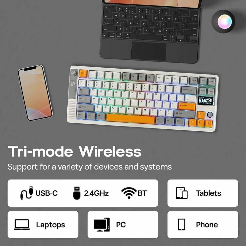 EPOMAKER belaidė mechaninė žaidimų klaviatūra su valdikliu, RGB, 75 %, 8000 mAh, RT85