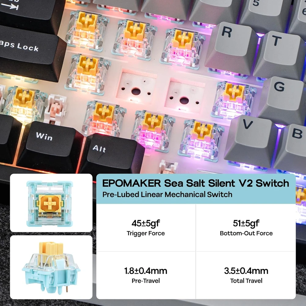 Epomaker belaidė mechaninė žaidimų klaviatūra su RGB, ekranu ir ratuku, 10000 mAh, 104 klavišai, TH108 PRO