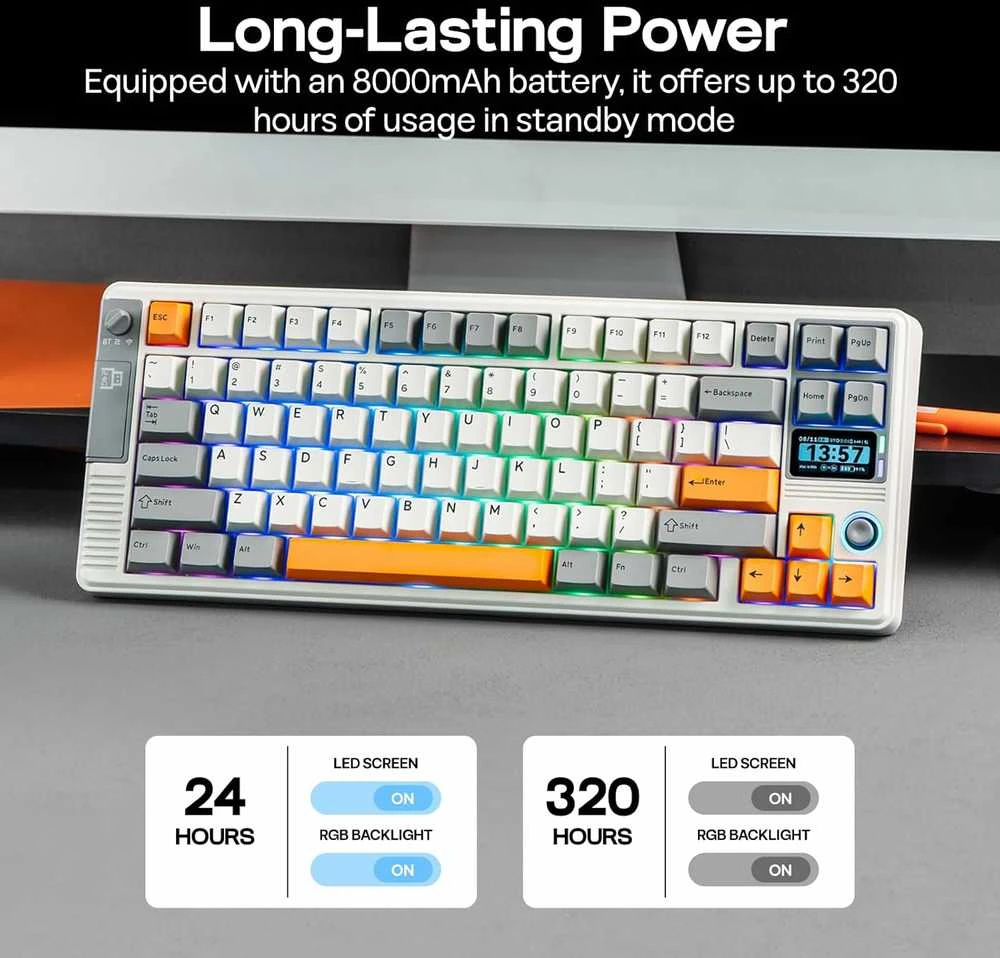 EPOMAKER belaidė mechaninė žaidimų klaviatūra su valdikliu, RGB, 75 %, 8000 mAh, RT85