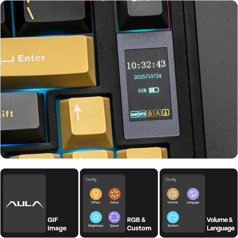 EPOMAKER EA75 MAX belaidė 75% mechaninė žaidimų klaviatūra su RGB, TFT ekranu ir Ice jungikliais, juoda