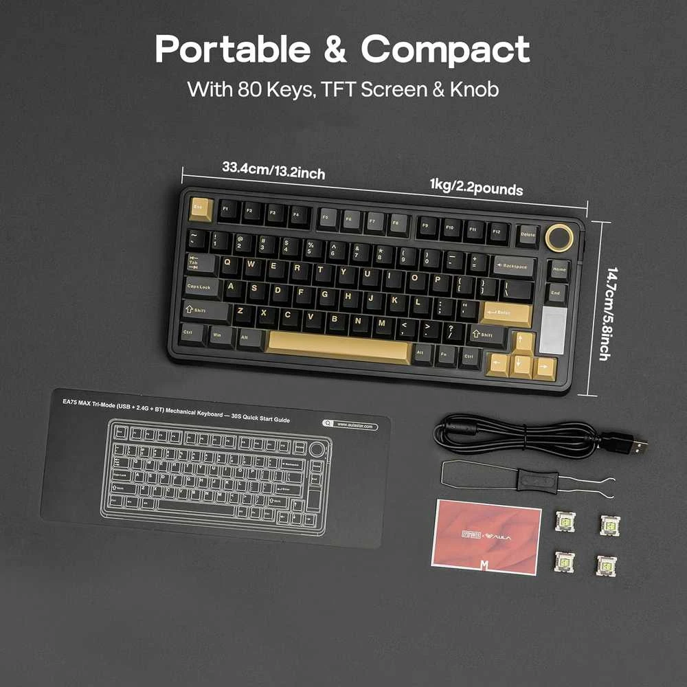EPOMAKER EA75 MAX belaidė 75% mechaninė žaidimų klaviatūra su RGB, TFT ekranu ir Ice jungikliais, juoda