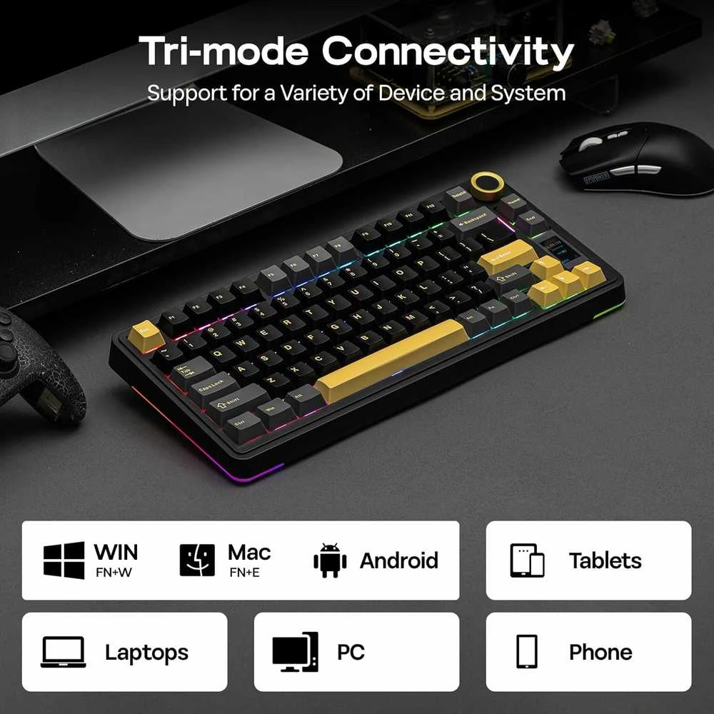 EPOMAKER EA75 MAX belaidė 75% mechaninė žaidimų klaviatūra su RGB, TFT ekranu ir Ice jungikliais, juoda
