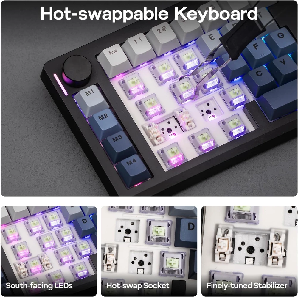 EPOMAKER ergonominė belaidė mechaninė klaviatūra Split70 su RGB, QMK/VIA, 71 klavišu ir PBT klavišais