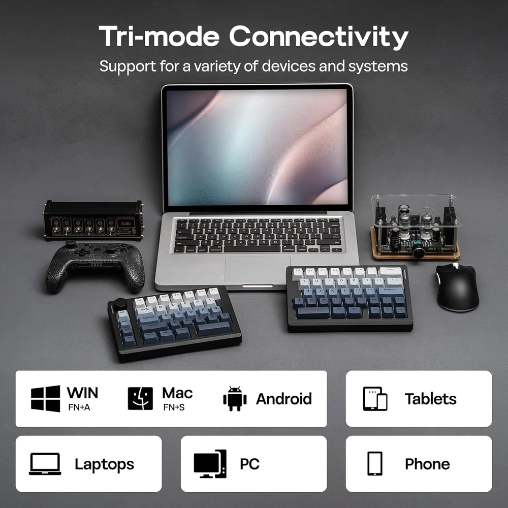 EPOMAKER ergonominė belaidė mechaninė klaviatūra Split70 su RGB, QMK/VIA, 71 klavišu ir PBT klavišais