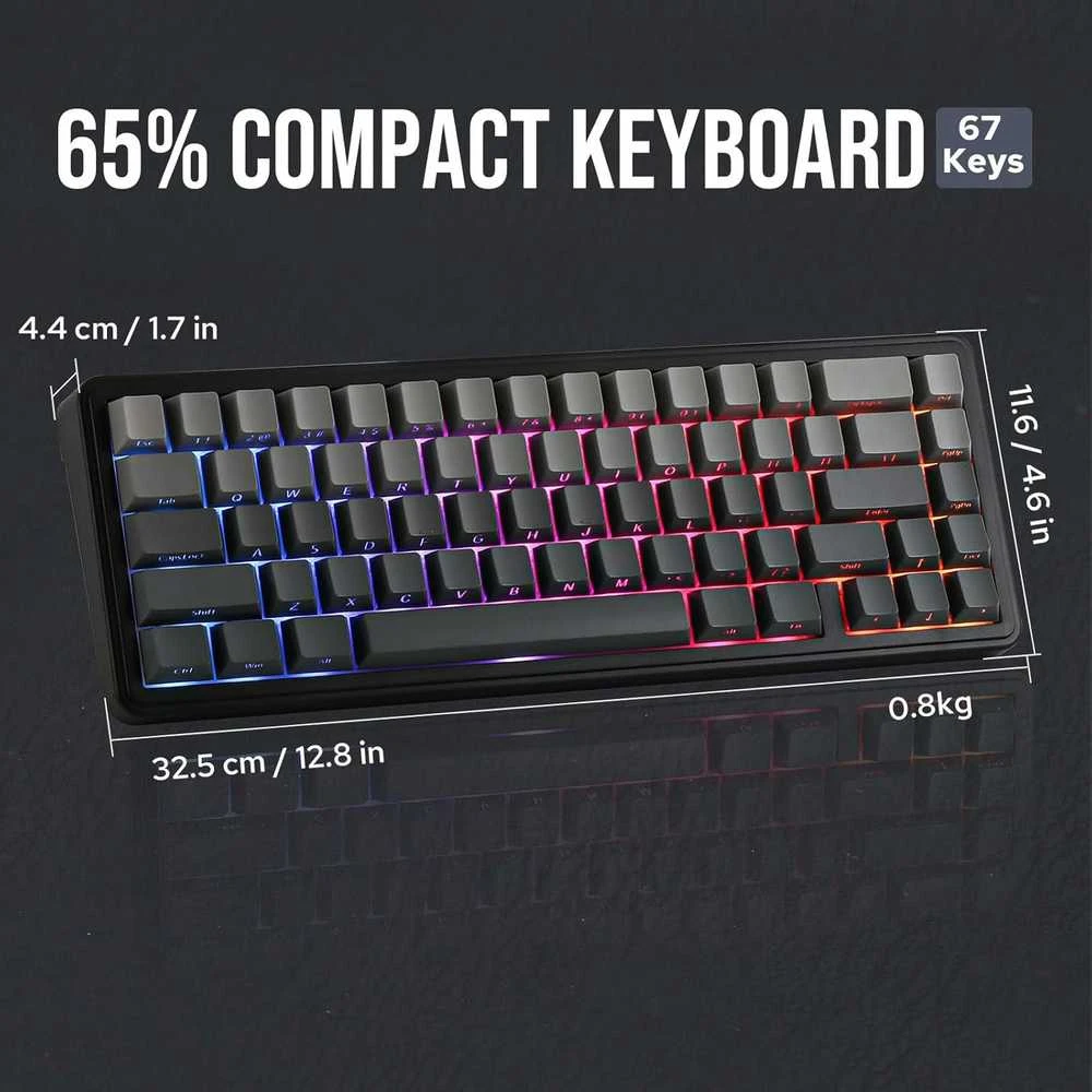 EPOMAKER F65 65% mechaninė tri-režimo RGB klaviatūra, juoda