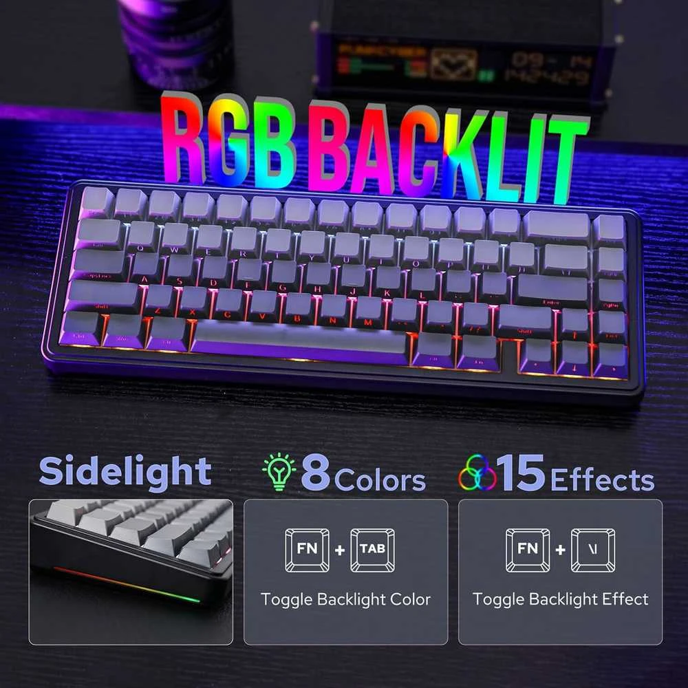 EPOMAKER F65 65% mechaninė tri-režimo RGB klaviatūra, juoda