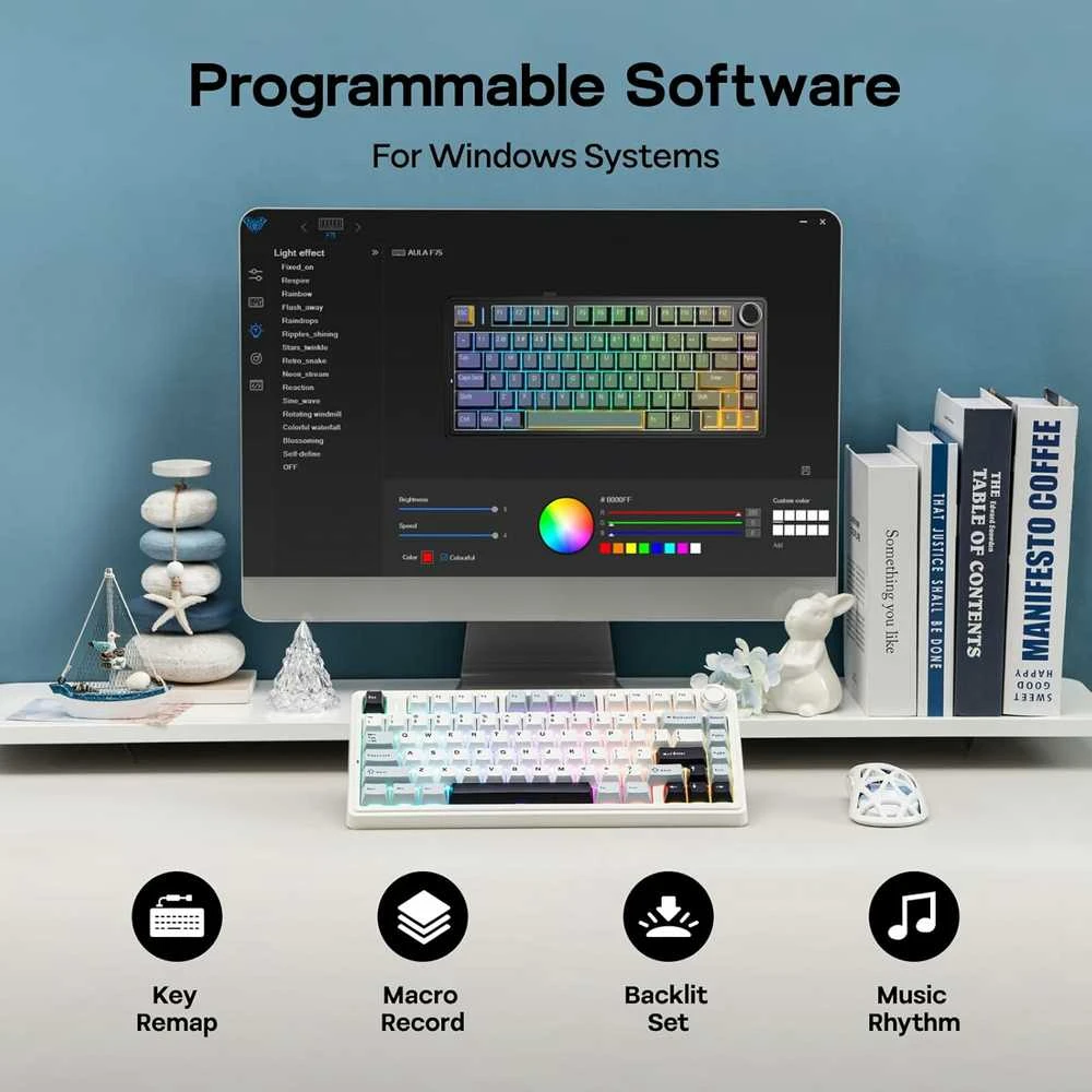 EPOMAKER F75 belaidė mechaninė žaidimų klaviatūra 75% su RGB ir garso ratuku
