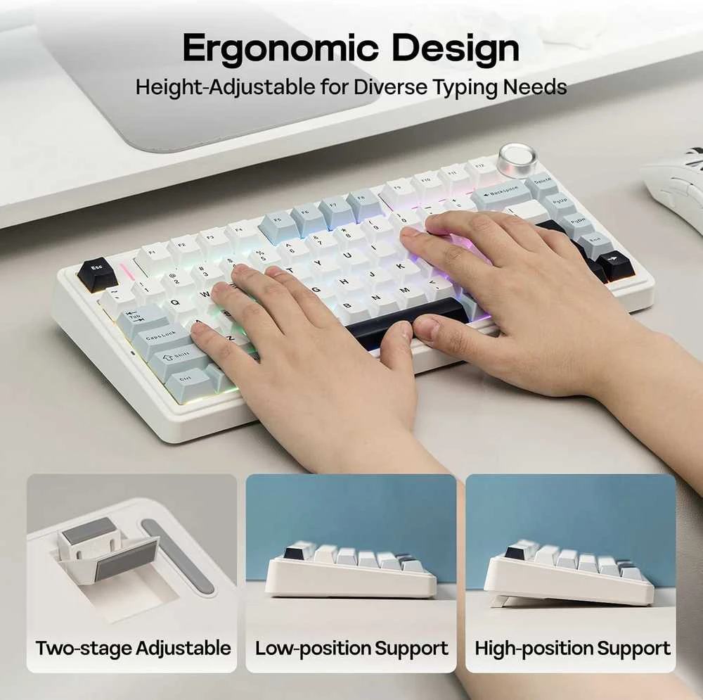 EPOMAKER F75 belaidė mechaninė žaidimų klaviatūra 75% su RGB ir garso ratuku