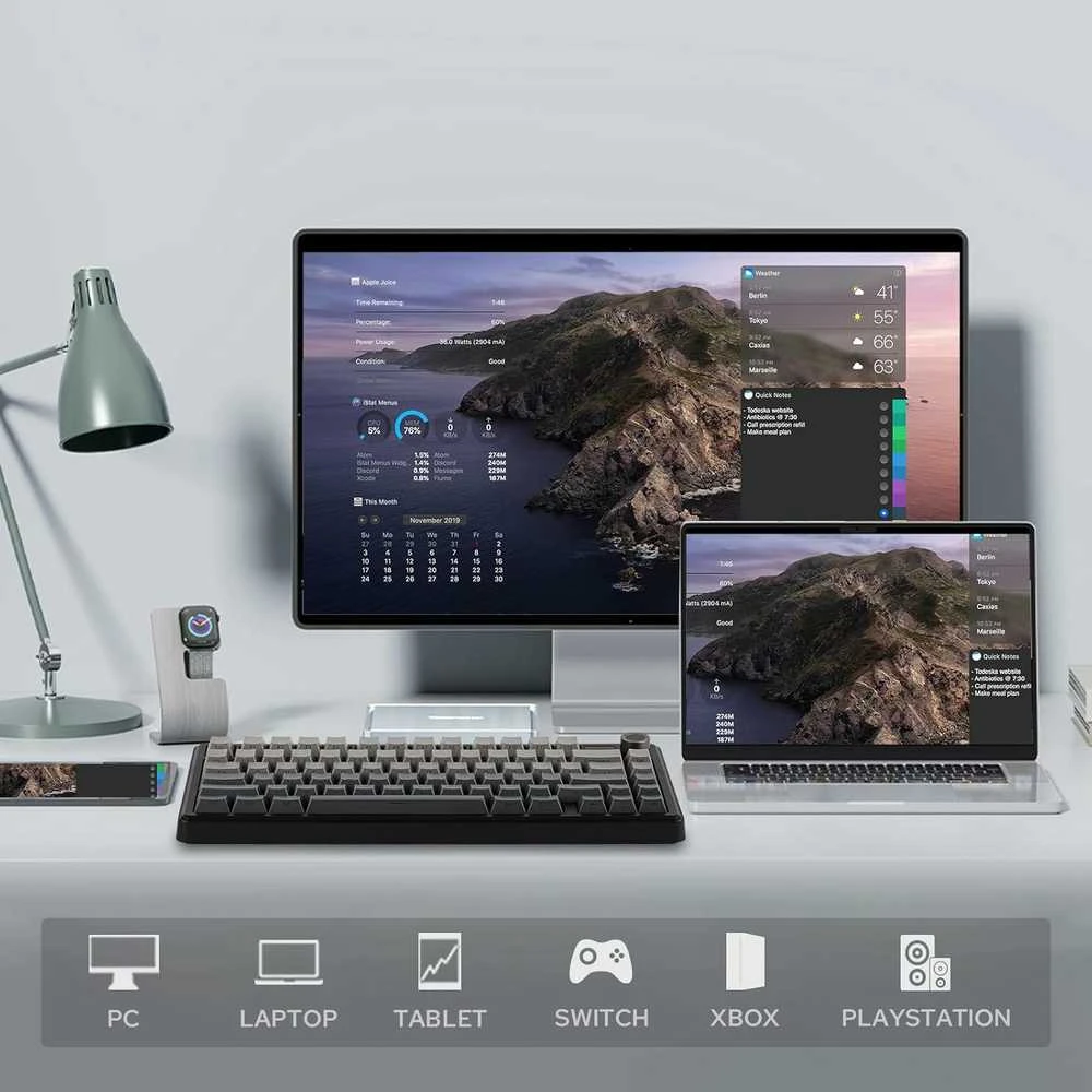 EPOMAKER F75 MAX belaidė mechaninė žaidimų klaviatūra 75% su TFT ekranu, US QWERTY, juoda