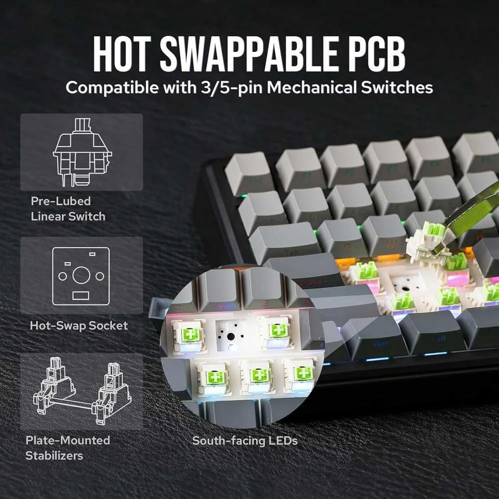 EPOMAKER F75 MAX belaidė mechaninė žaidimų klaviatūra 75% su TFT ekranu, US QWERTY, juoda