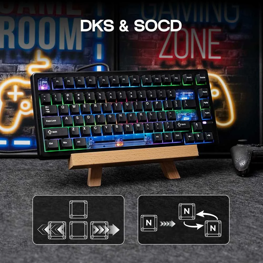 EPOMAKER HE80 laidinė žaidimų klaviatūra 75% Hall Effect, RGB, PBT, juoda